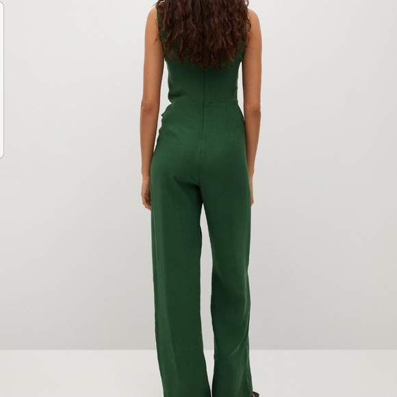 MANGO Lyocell Green Belted Wide Leg Jumpsuit - Picture 2 of 9